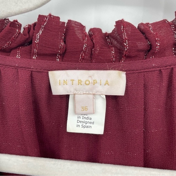 Anthropologie Intropia Ruffled Tunic Mini Dress Burgundy Red wine Sz 36 US 0 - Picture 4 of 8